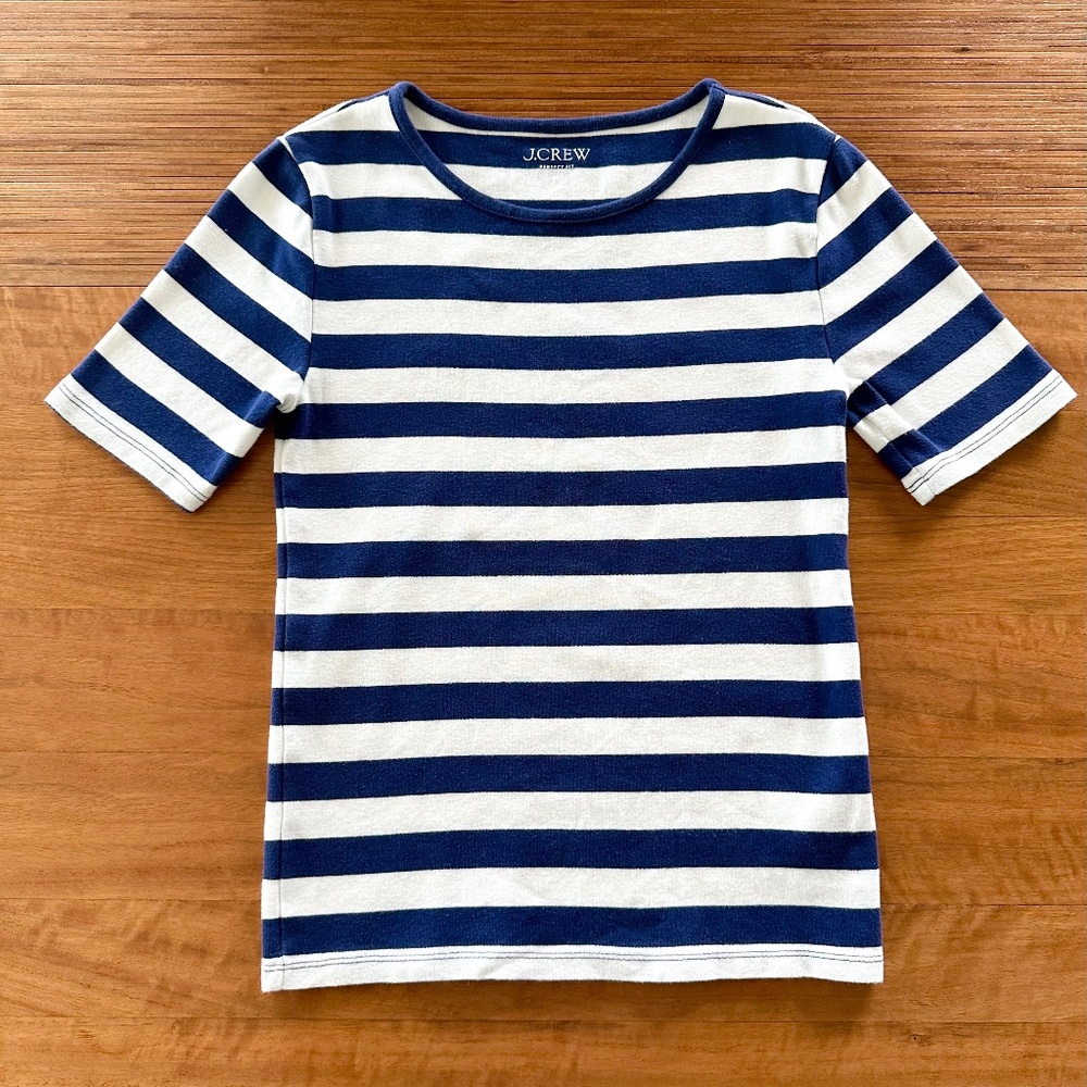 J. Crew Perfect Fit Striped Tee - Navy/White - Small